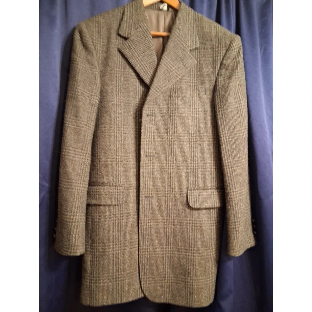 Dark Academia Vintage‎ Mens Glen Plaid Tweed Blazer 36L 100% Wool PRISTINE